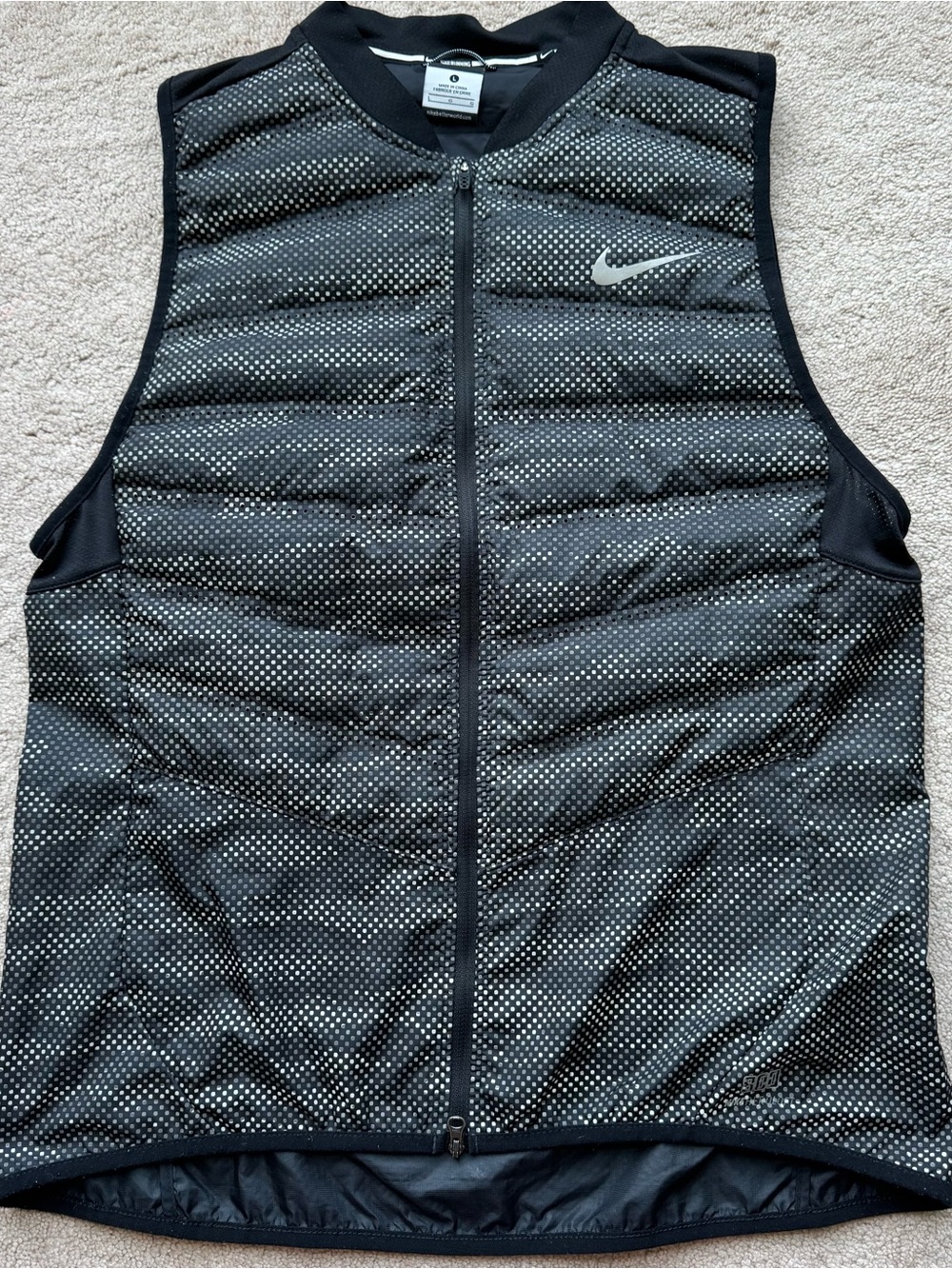 Nike Running Aeroloft Flash Reflective Down Puffer Vest Womens Large Black